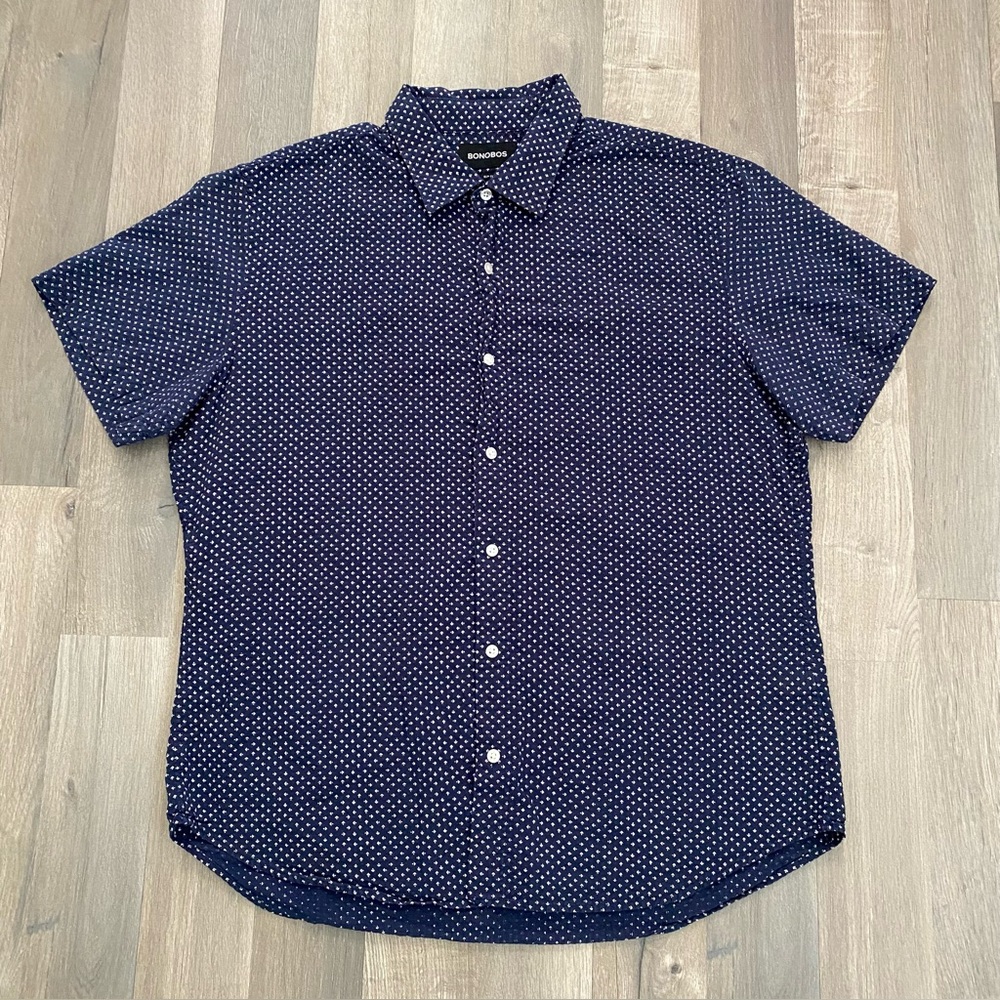 Bonobos Mens Button Up Geometric Cotton Casual Preppy Shirt Blue Size X-Large